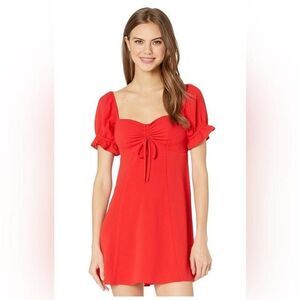 Show Me Your Mumu Red Mini Dress Womens Medium Puff Sleeve Tie Front